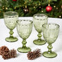 Aurielle Set Of Four Embossed Green Glass Wine Goblets, thumbnail 1 of 5