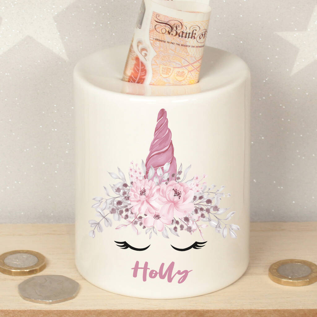 Personalised Unicorn Children's Ceramic Money Box By Love Lumi Ltd