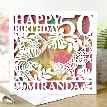 Personalised Age And Name Tiger Jungle Birthday Card, 2 of 2