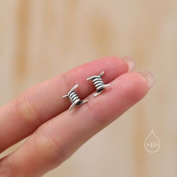 Barbed Wire Stud Earrings In Sterling Silver, 2 of 12