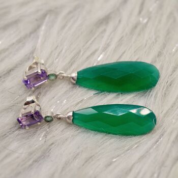 Green Onyx, Emerald, Amethyst Dangle Earrings, 10 of 10