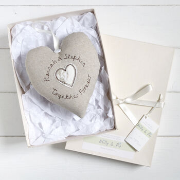 Personalised Linen 4th Wedding Anniversary Heart Gift, 7 of 10
