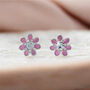 Tiny Sterling Silver Pink Flower Stud Earrings, thumbnail 1 of 10