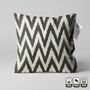 Black Zig Zag Hand Woven Ikat Cushion Cover, thumbnail 1 of 8