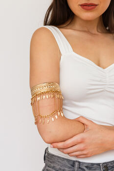Bohemian Gold Plated Feather Upper Arm Cuff, 2 of 8