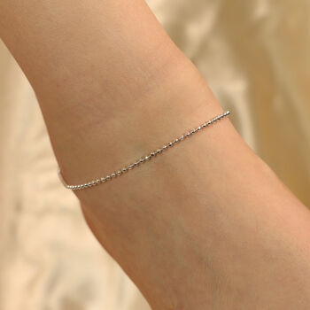 925 Silver Silver Ball Slim Thin Payal Anklet, 2 of 9