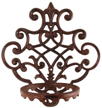 Ornate Cast Iron Wall Plant Pot Holder Brown Bracket, 2 of 4