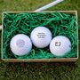 Three Personalised Golf Balls Choose Photo, Text, Logo Or Mixture Top Golf Brands Gift Boxed A Lucky Gift For Golfers! Six Branded Golf Balls Personalised With Your Choice Of Pictures, Logos Or Messages. In Natural Kraft Brown Gift Box, thumbnail 1 of 12