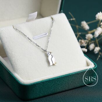Sterling Silver Puffin Bird Pendant Necklace, 4 of 10