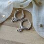 15mm Pure Silver Two Ball Drop Bali Huggie Hoop Earring, thumbnail 3 of 3