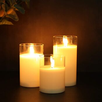 Set Of Three Glass Wax Flameless Candles, 4 of 5