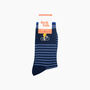 Embroidered Cyclist Striped Combed Cotton Socks In Blue, thumbnail 4 of 4