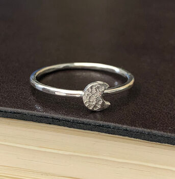 Sterling Silver Mini Crescent Moon Ring, 2 of 10