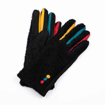 Black Boucle Gloves With A Pop Of Colour, 2 of 6