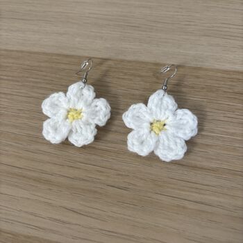 Handmade Crochet White Daisy Earrings: Surgical Steel, 8 of 12