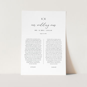 Classic Monogram Wedding Vows Anniversary Gift, 3 of 4