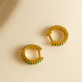 Tiny Huggie Hoops With Green Stones For Helix Or Tragus, 4 of 4