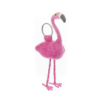 Handmade Felt Fairtrade Flamingo Keyring, 2 of 4