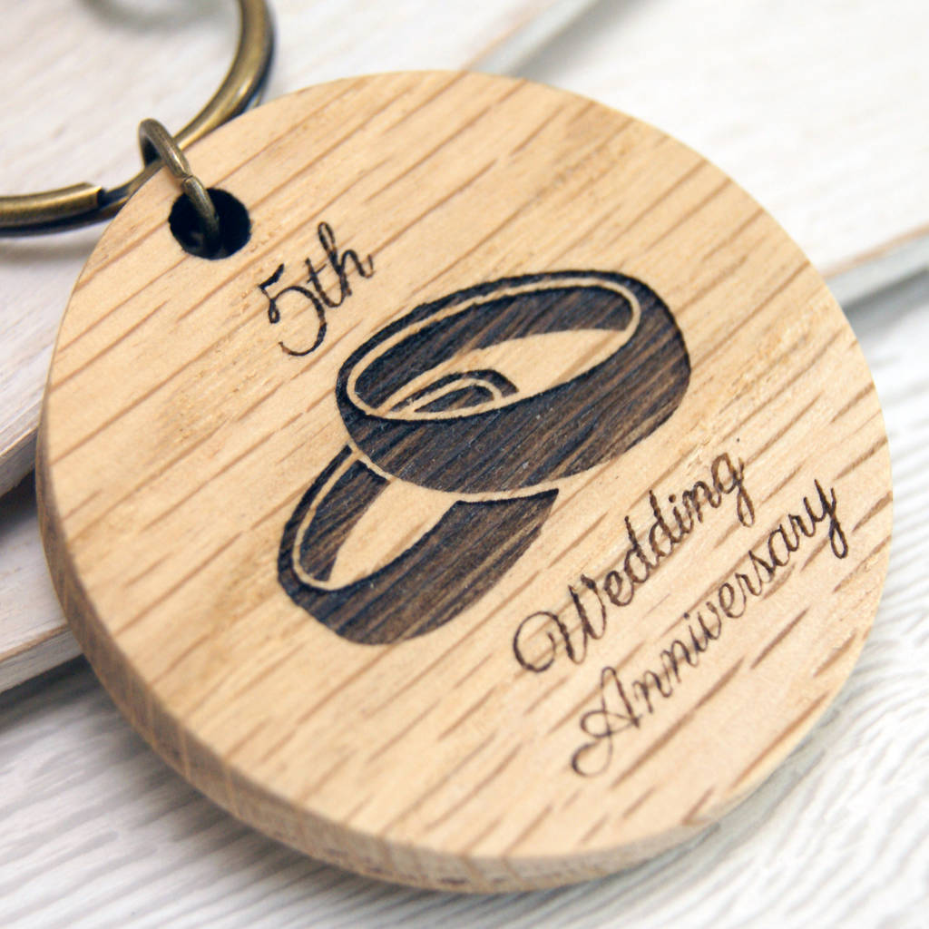 Personalised 5th Anniversary Wooden Keyring By Urban Twist