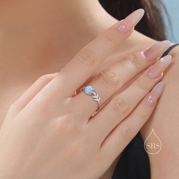 Sterling Silver Blue Opal Olive Leaf Ring, 2 of 11