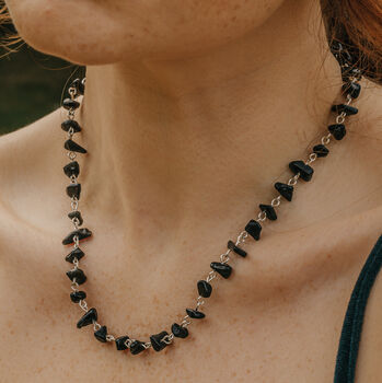 925 Silver Black Obsidian Crystal Chip Necklace, 2 of 5