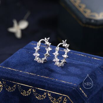 Sterling Silver Hydangea Flower Motif Hoop Earrings, 2 of 12
