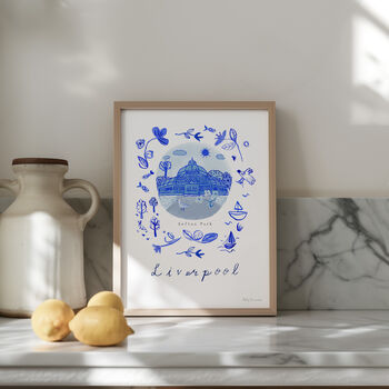 Sefton Park, Liverpool Blue Tile Inspired Travel Print, 2 of 7