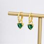 Sterling Silver Emerald Green Trillion Cut Cz Hoop Earrings, thumbnail 1 of 12