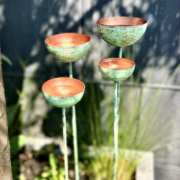 Set Of Four Verdigris Raincatcher Garden Sculptures, 2 of 9