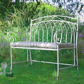 Cream Iron Arched Back Garden Bench, 3 of 8