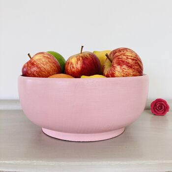 Antique Painted Pink Wooden Fruit Bowl, 8 of 8