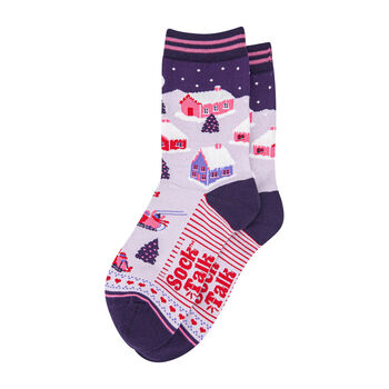 Winter Ski Village Christmas Bamboo Socks Women's Lilac, 4 of 4