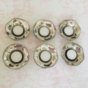 Set Of Six Antique Silver Tealight Candle Holders, 4 of 12