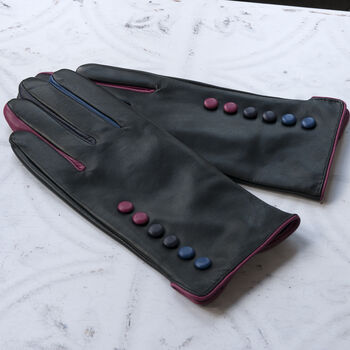 Soft Black Leather Gloves With Colour Detail, 4 of 7