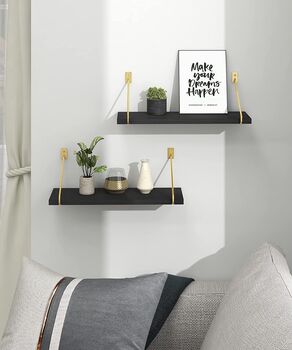 Set Of Two Black Wall Mounted Shelves With Brackets, 5 of 8