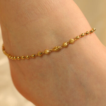 Golden Brass Beaded Slim Foot Indian Payal Anklet, 3 of 4