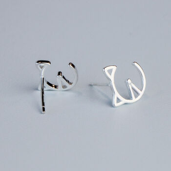Sterling Silver Minimalist Cat Face Stud Earrings, 3 of 6