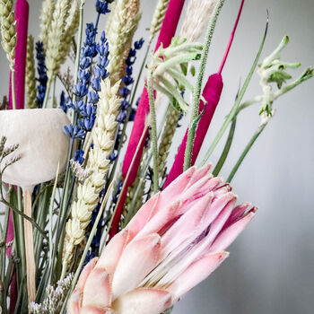 Dried Protea And Pink Typha Bouquet 'flamingo', 7 of 9