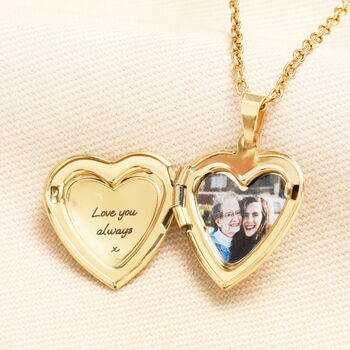 Personalised Initial Stainless Steel Heart Locket Necklace In Gold Plating, 2 of 2