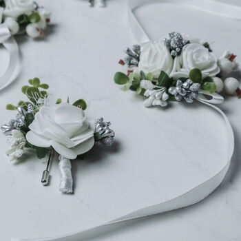 Floral Wedding Buttonhole In Silver, 6 of 10