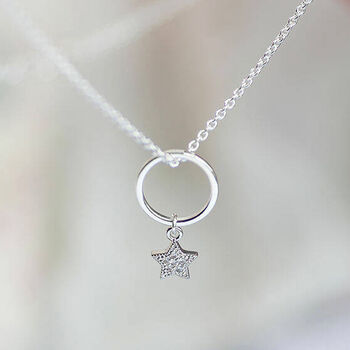 Circle Pendant Necklace With Crystal Star Detail, 5 of 7