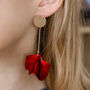 Dark Red Hand Painted Rose Flower Petal Drop Earrings, thumbnail 1 of 3