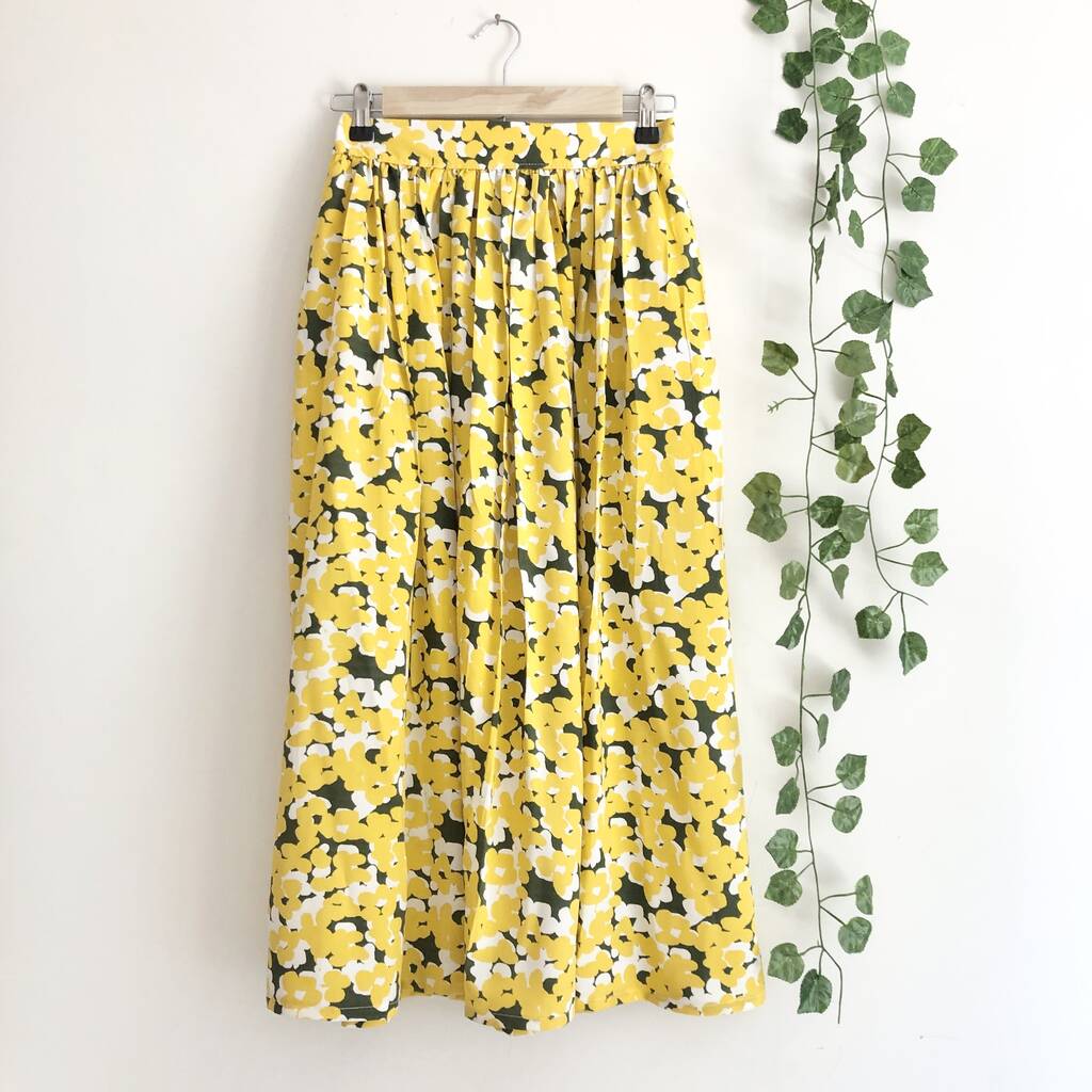 Yellow Floral Printed Cotton Midi Skirt, 1 of 7