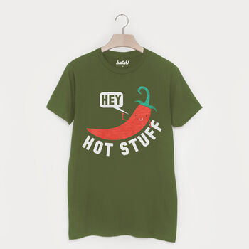 Hey Hot Stuff Men's Foodie Slogan T Shirt, 3 of 3