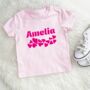 Personalised Girls Pink T Shirt With Hearts, thumbnail 1 of 2