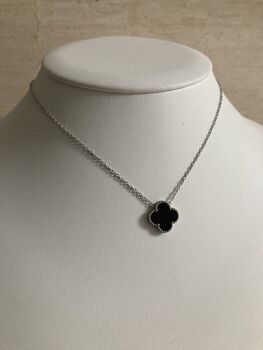 Black Double Sided Clover Silver Necklace, 4 of 4