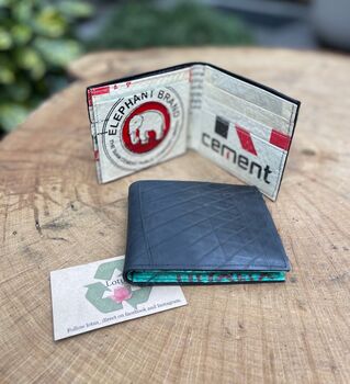 Fairtrade Recycled Wallet Made From Inner Tubes And Feed Bags, 4 of 4