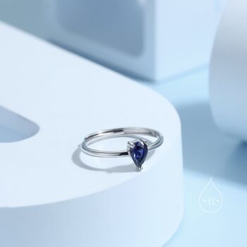 Created Blue Sapphire Droplet Ring In Sterling Silver, 5 of 8