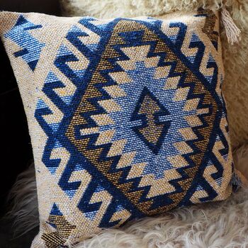 Turkish Kilim Blue Diamond Cushion, 5 of 10