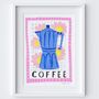 Moka Pot Coffee Art Print Watercolour Collage Poster, thumbnail 2 of 3